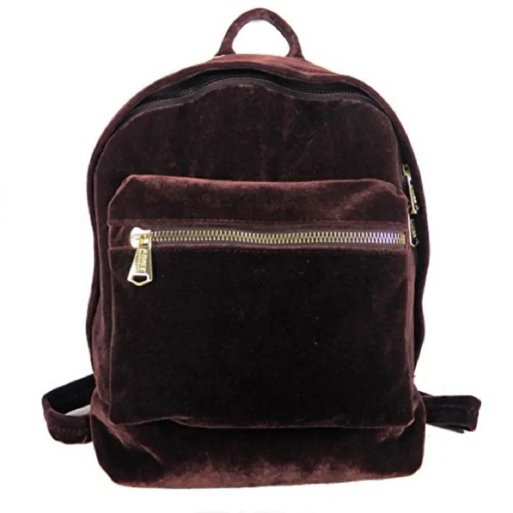 NWOT Aimee Kestenberg Velvet Backpack in Rich Brown With Gold Tone Hardware
